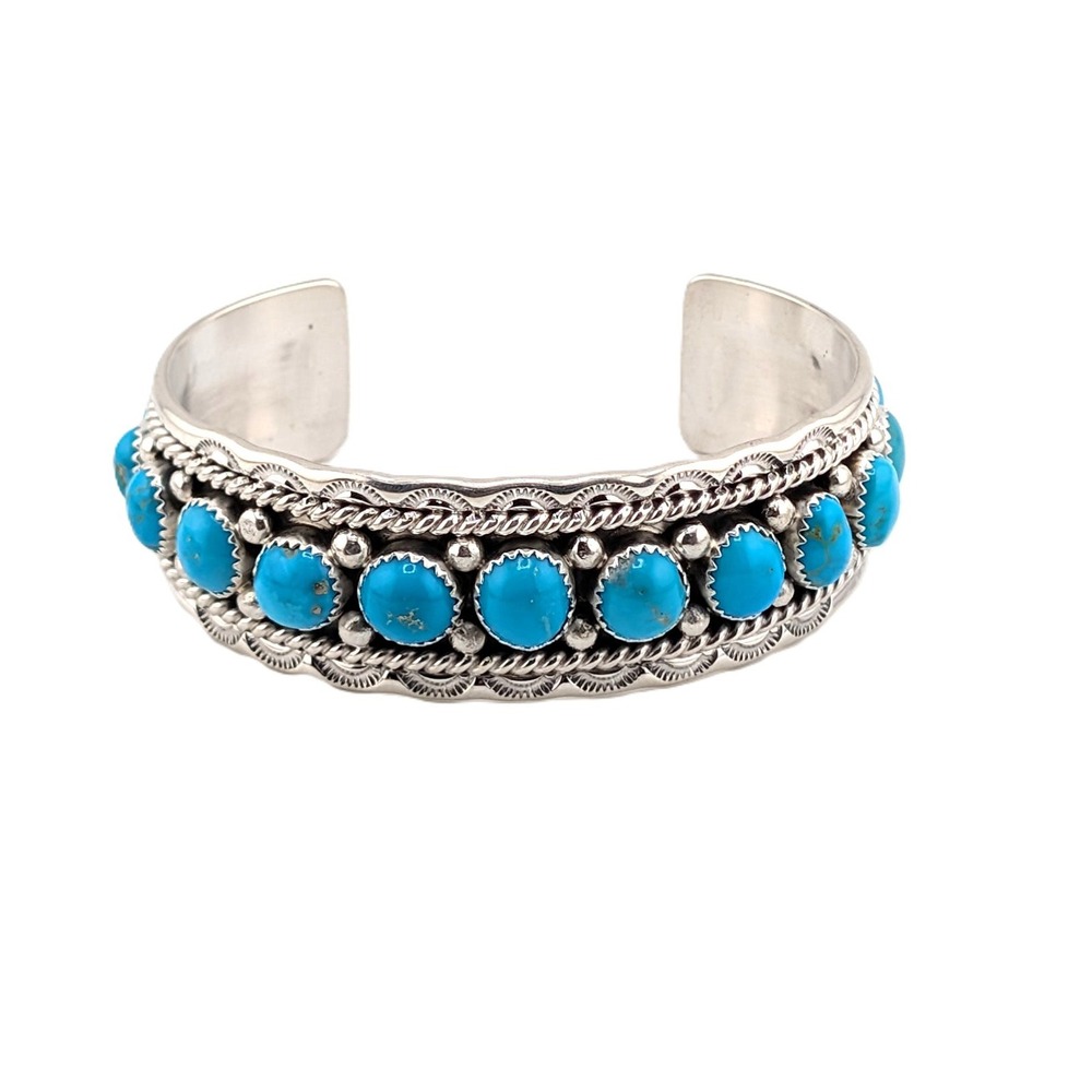 Navajo Sleeping Beauty Turquoise Cluster Bracelet by Chester charley Sz 7US** - Picture 4 of 10